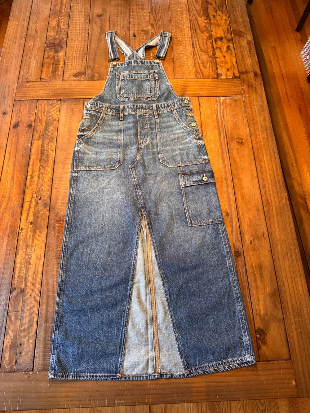 American Eagle Denim 90’s Overall Maxi Dress. Medium Wash. Size Small. New!